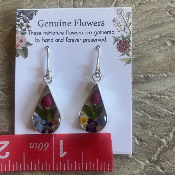 Genuine Flowers Pressed Flowers Sterling Silver Drop Earrings NWT - Picture 5 of 6